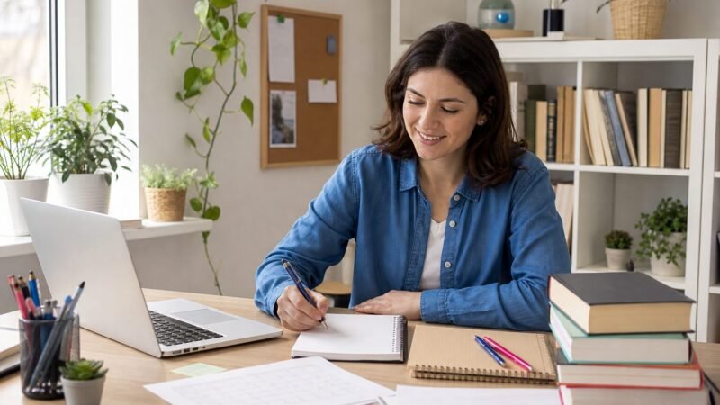 Insegnante che prepara il profilo per trovare studenti per ripetizioni