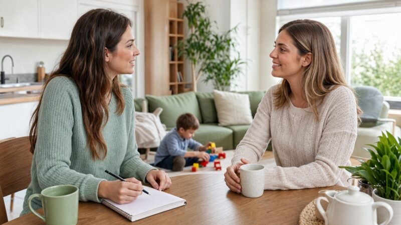 Genitore che prepara le domande da fare alla babysitter prima del colloquio