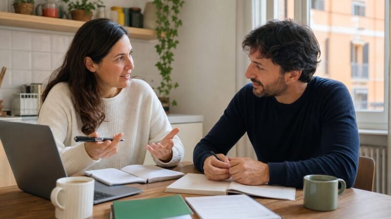 Insegnante di conversazione inglese durante una lezione privata a casa
