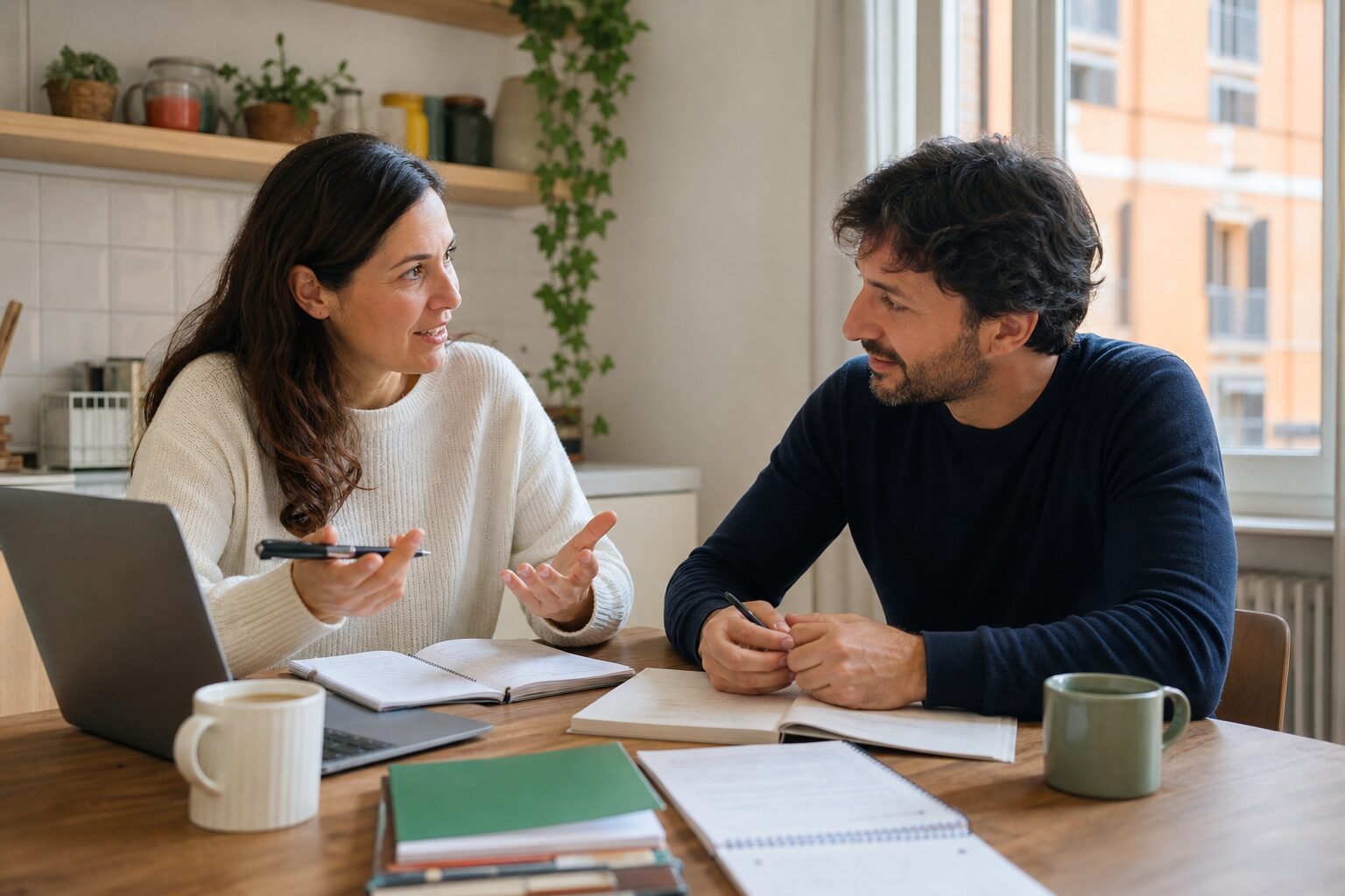 Insegnante di conversazione inglese durante una lezione privata a casa