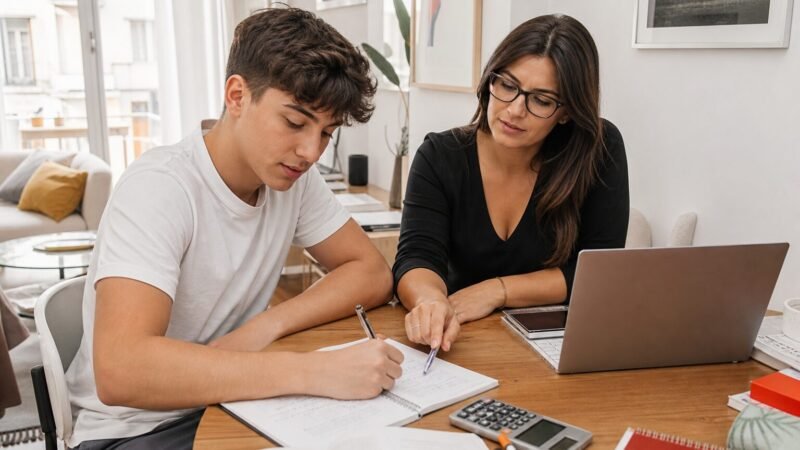 Insegnante di ripetizioni private che aiuta uno studente a casa
