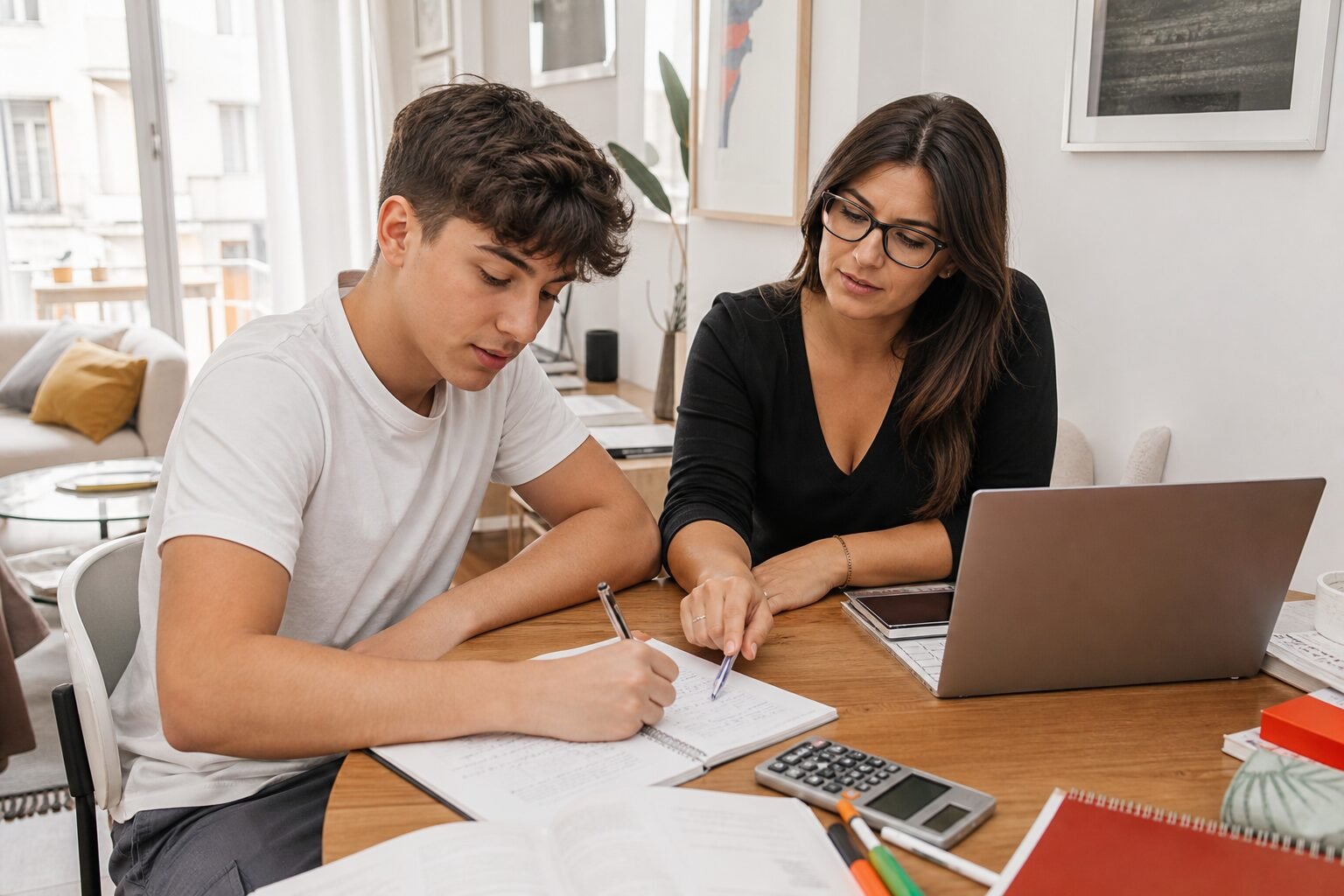 Insegnante di ripetizioni private che aiuta uno studente a casa