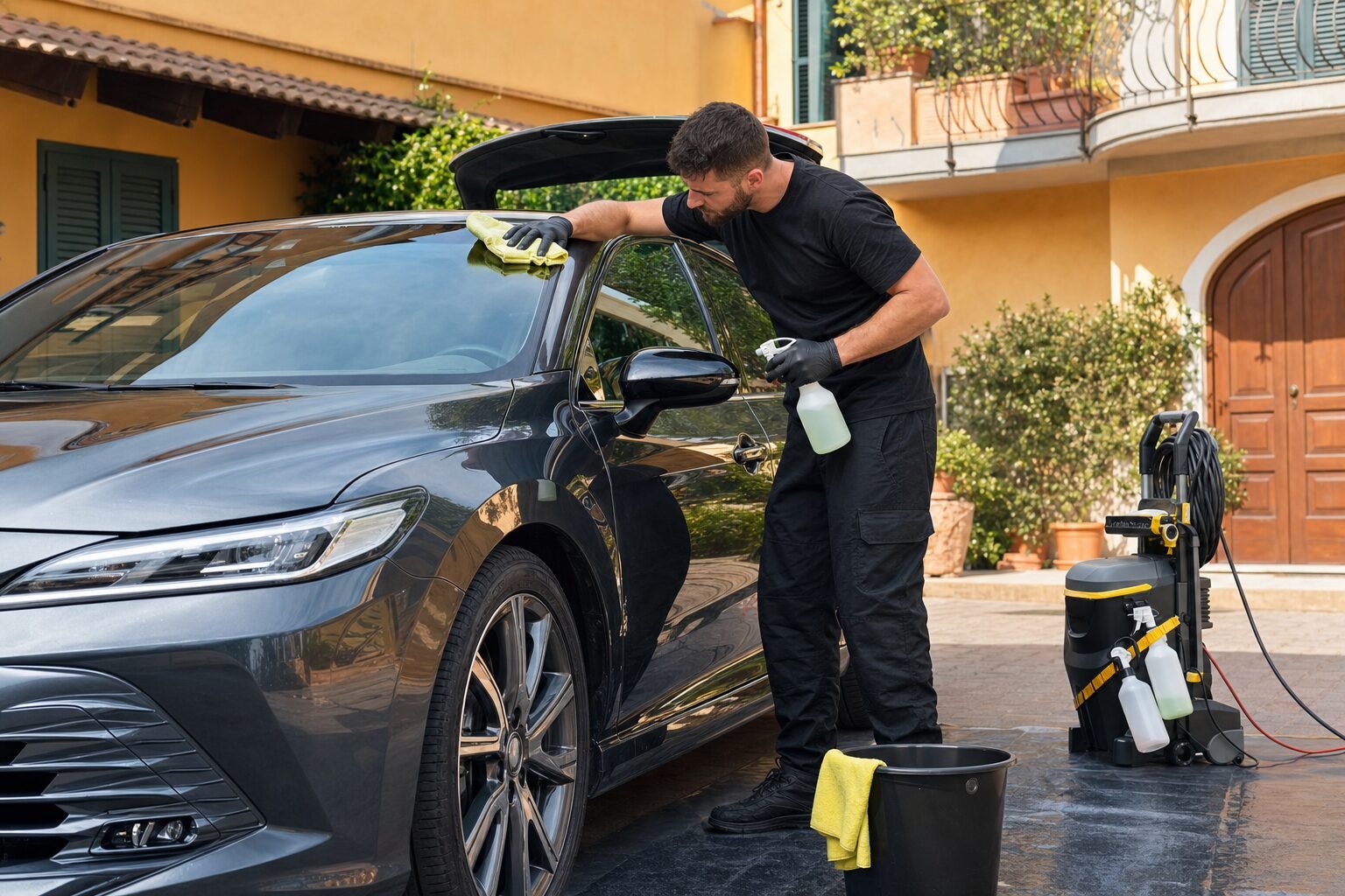 Servizio di lavaggio auto a domicilio con attrezzatura professionale
