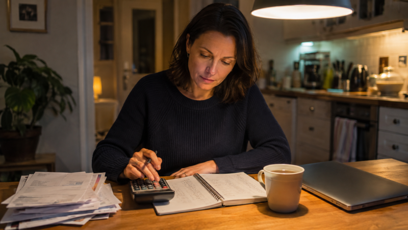 Persona che fa i conti al tavolo di casa per capire quanto può guadagnare con un secondo lavoro