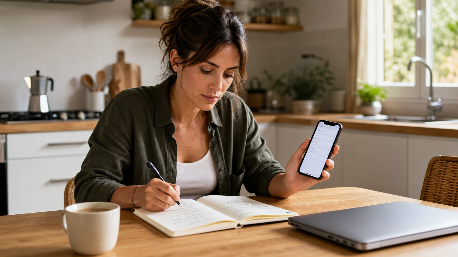Insegnante che pubblica dallo smartphone un annuncio per dare ripetizioni nella sua zona