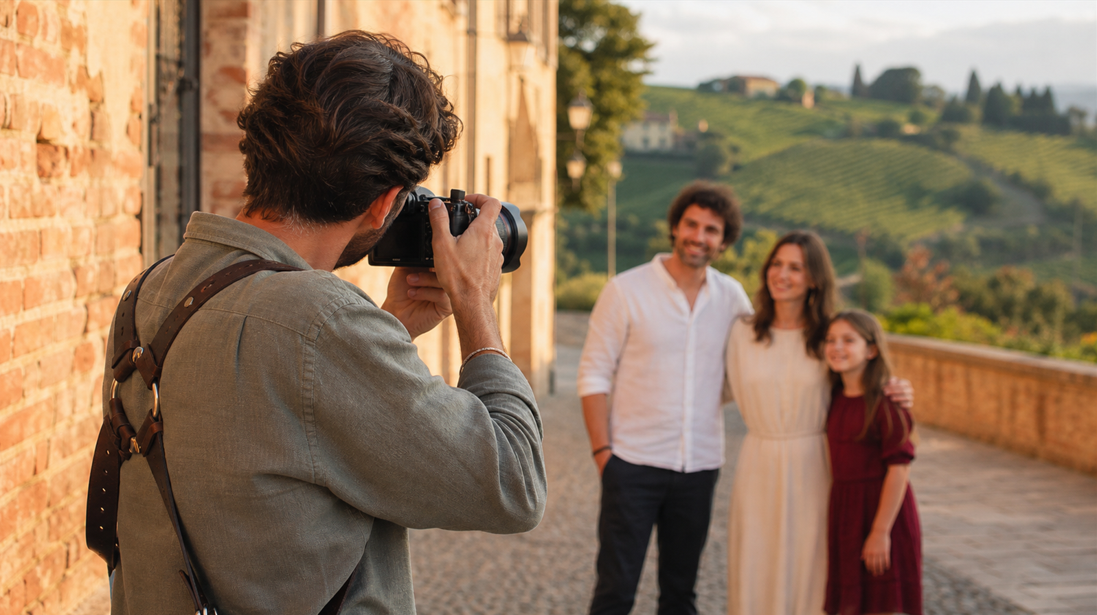 Fotografo ad Alba durante un servizio fotografico per una famiglia nelle Langhe